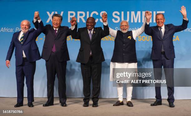 Brazil's President Luiz Inacio Lula da Silva, China's President Xi Jinping, South African President Cyril Ramaphosa, Indian Prime Minister Narendra...