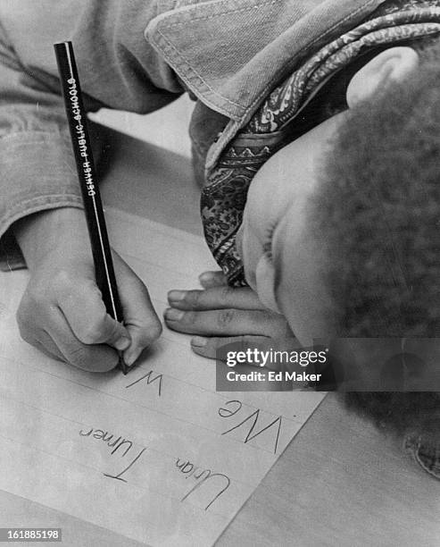 Todd Dodds Does His 'Warmup` Handwriting Exercises in Third Grade Class; He's in class taught by Mrs. Rita Flanagan at Slavens Elementary School,...