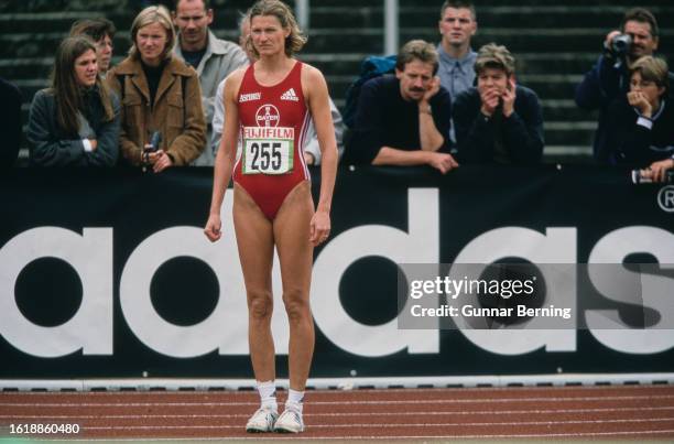 German athlete Heike Henkel competes in the women's high jump event of the Deutscher Leichtathletik-Verband athletics meeting in Dortmund, North...