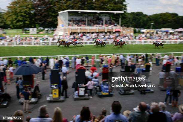 Rossa Ryan riding Haughty win The Molson Coors Pembroke Handicap at Salisbury Racecourse on August 16, 2023 in Salisbury, England.