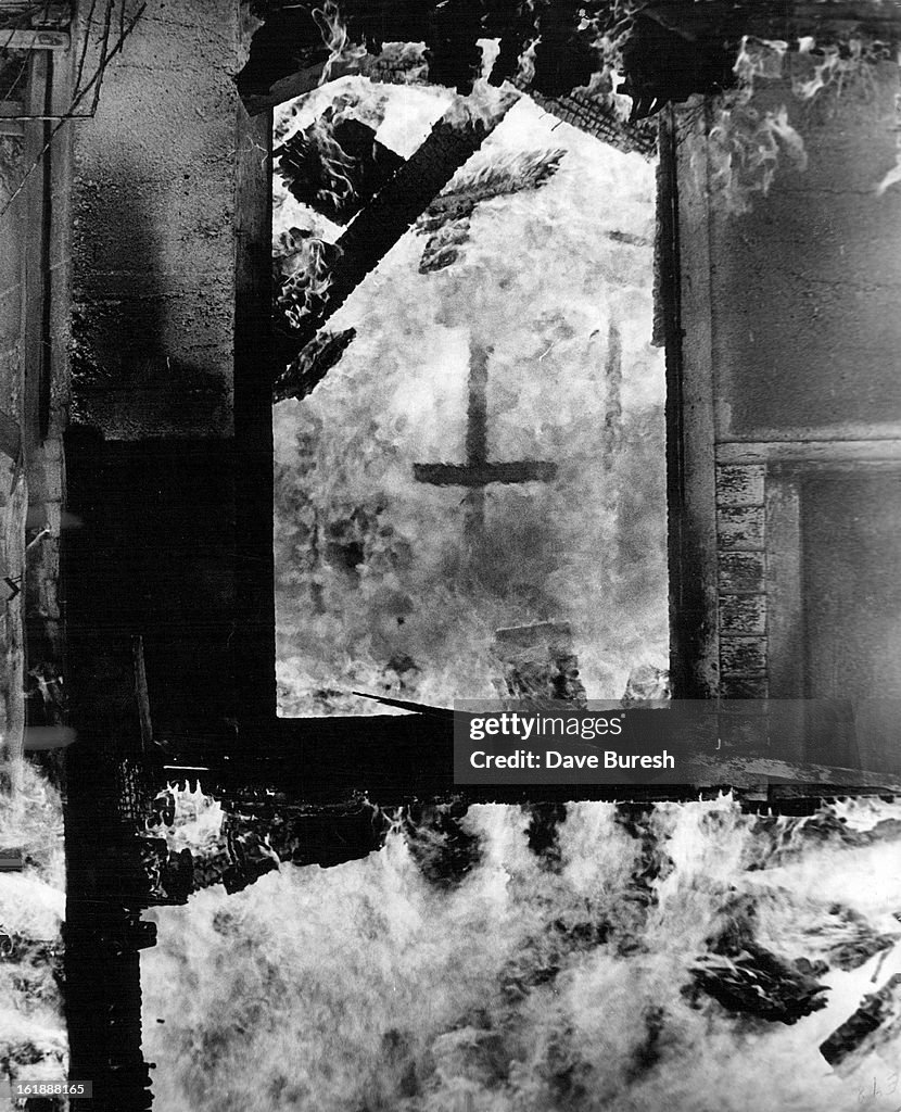MAR 16 1971, MAR 20 1971, MAR 26 1971; Flames roar as the old barn News  Photo - Getty Images