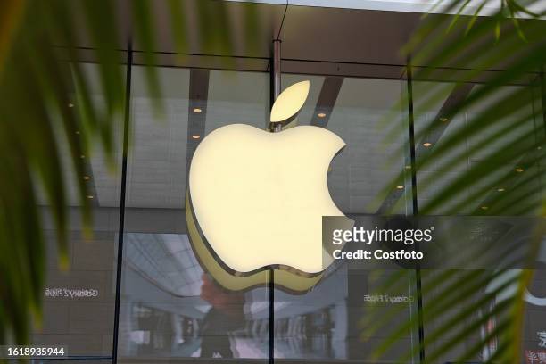 The LOGO of the Apple Store is seen in Shanghai, China, August 23, 2023.
