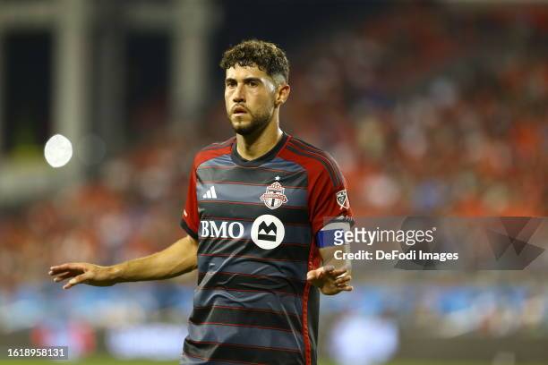 Jonathan Osorio of Toronto FC looks on during the Major League Soccer match between Toronto FC vs CF Montreal at BMO Field on August 20, 2023 in...