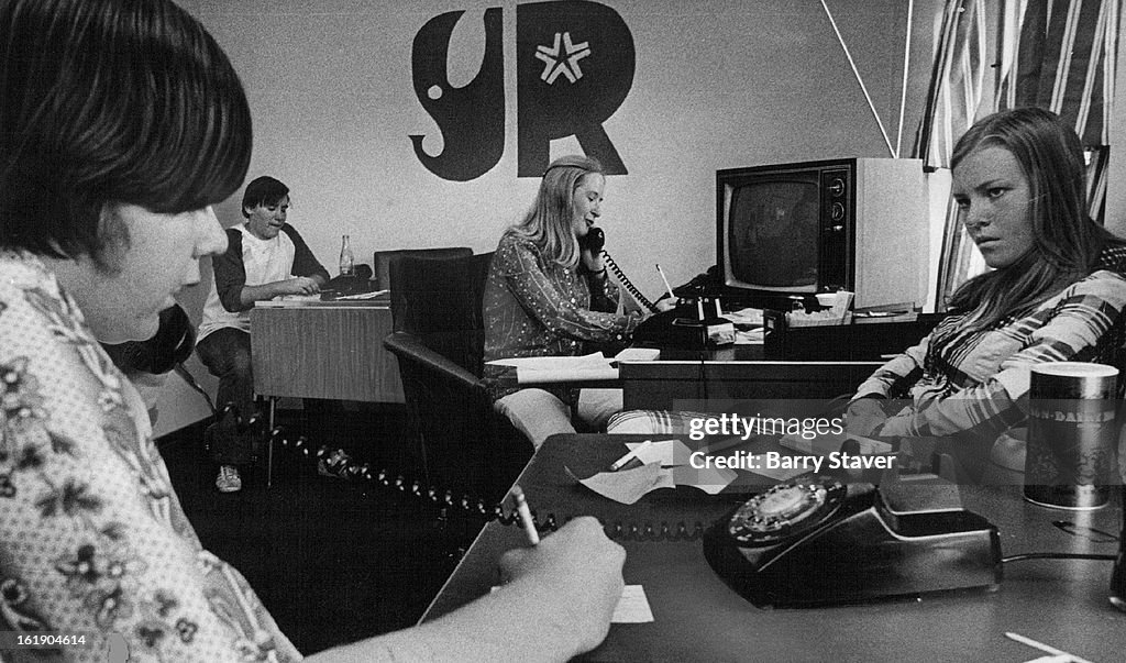 MAY 17 1972, MAY 18 1972; Making A List; Workers take phone calls Wednesday afternoon at the People 
