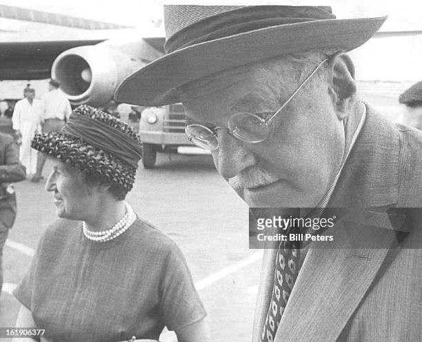 Allen W. Dulles Arrives With His Wife, Clover, At Stapleton Field; He said unveiling of spies in Britain means "Security is getting better, not...