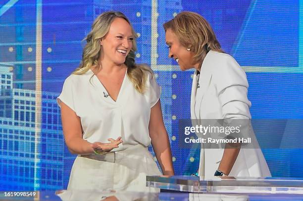 Robin Roberts and Amber Laign seen on set of "Good Morning America" on August 16, 2023 in New York City.