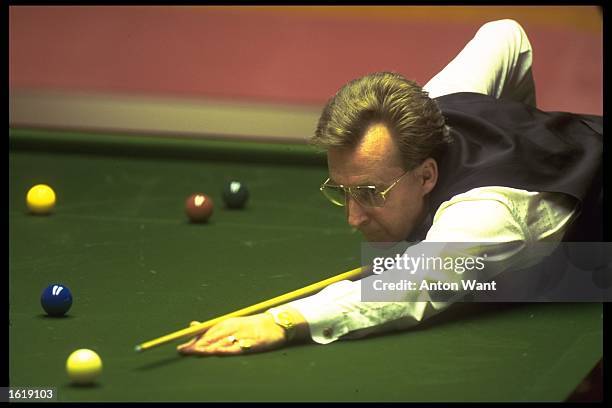 Terry Griffiths of Wales at the table during the Embassy World Professional Snooker Championship held at the Crucible Theatre in Sheffield, England....