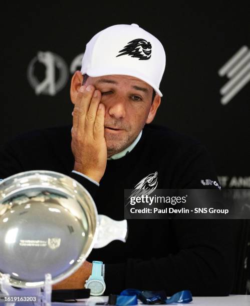 Sergio Garcia speaks to the media ahead of the St Andrews Bay Championship at the Fairmont St Andrews, on August 23 in St Andrews, Scotland.