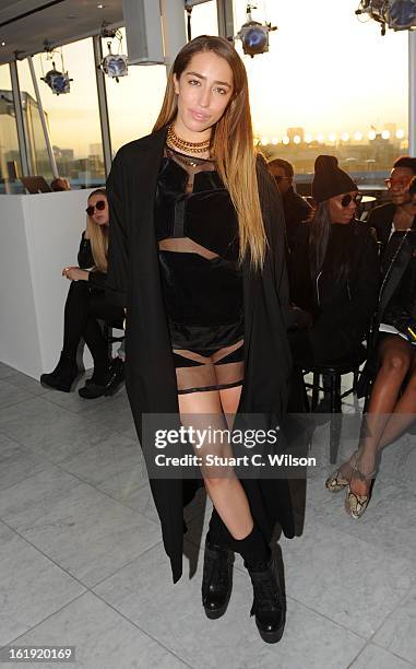 Delilah attends the Mark Fast salon show during London Fashion Week Fall/Winter 2013/14 at ME Hotel on February 17, 2013 in London, England.