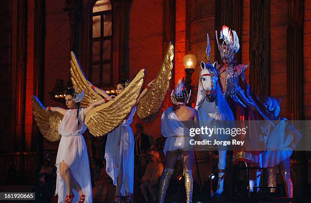 Artists perform during the Carnival Drag Queen Gala on February 14, 2013 in Las Palmas de Gran Canaria, Spain.