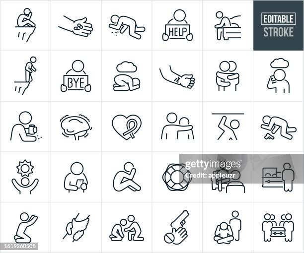 suicide awareness and prevention thin line icons - editable stroke - anti bullying symbols 幅插畫檔、美工圖案、卡通及圖標