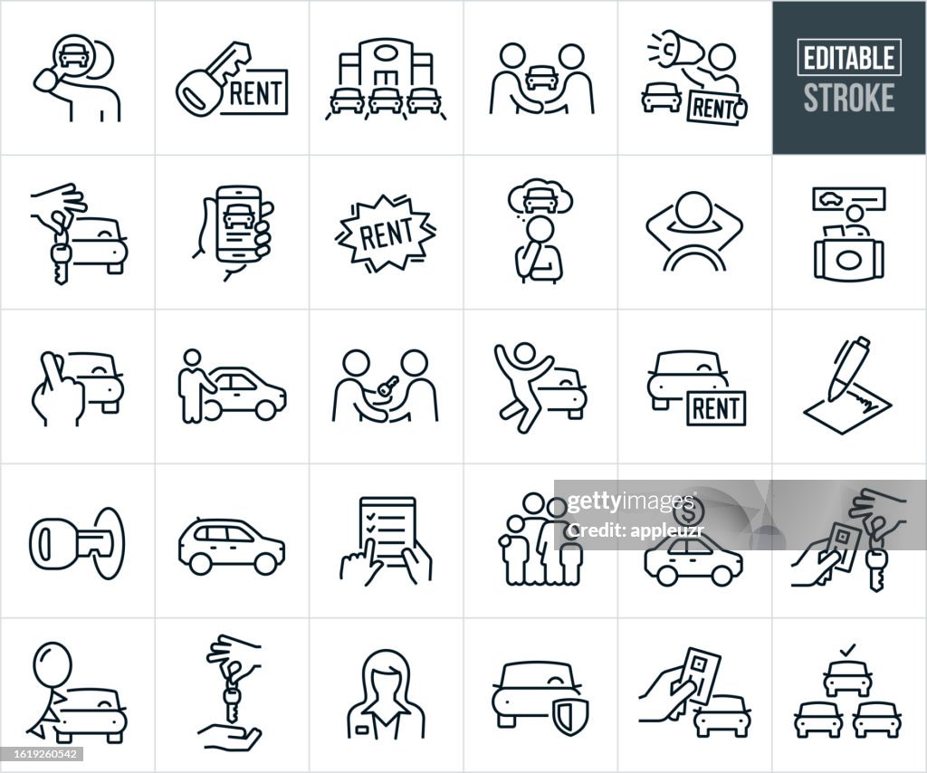 Car Rental Thin Line Icons - Editable Stroke