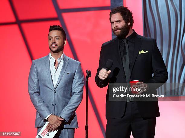 Presenters Jai Rodriguez and Harley Morenstein speak onstage at the 3rd Annual Streamy Awards at Hollywood Palladium on February 17, 2013 in...