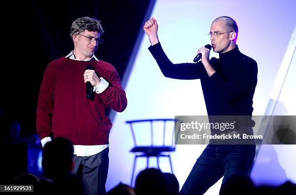 YouTubers Epic Lloyd and Nice Peter perform onstage at the 3rd Annual Streamy Awards at Hollywood Palladium on February 17, 2013 in Hollywood,...