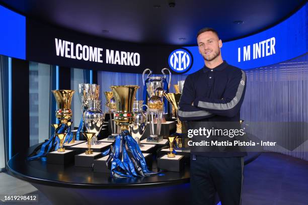 Internazionale Unveils New Signing Marko Arnautovic at FC Internazionale Headquarter on August 16, 2023 in Milan, Italy.