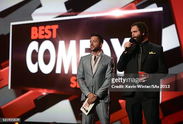 Presenters Jai Rodriguez and Harley Morenstein speak onstage at the 3rd Annual Streamy Awards at Hollywood Palladium on February 17, 2013 in...