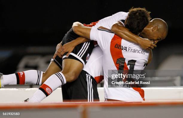 David Trezeguet of River Plate celebrates a goal during the match between River Plate and Estudiantes of Torneo Final 2013 on February 17, 2013 in...