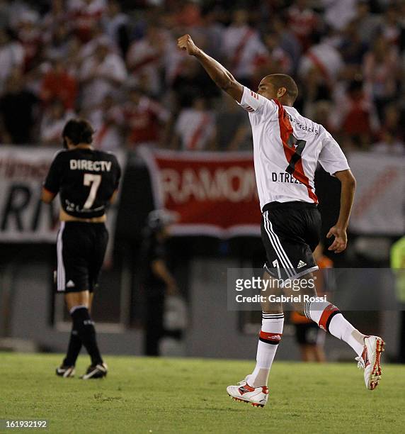 David Trezeguet of River Plate celebrates a goal during the match between River Plate and Estudiantes of Torneo Final 2013 on February 17, 2013 in...