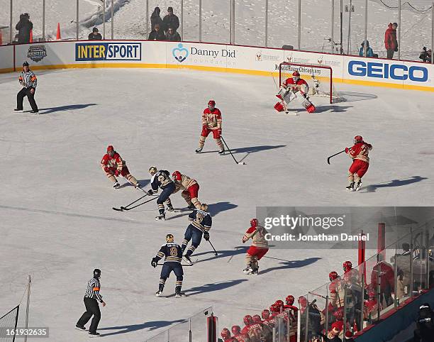 General view as the Notre Dame Fighting Irish take on the Miami Redhawks during the Hockey City Classic at Soldier Field on February 17, 2013 in...