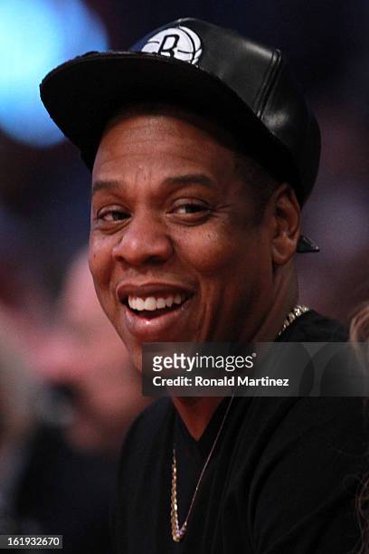 Jay-Z smiles during the 2013 NBA All-Star game at the Toyota Center on February 17, 2013 in Houston, Texas. NOTE TO USER: User expressly acknowledges...