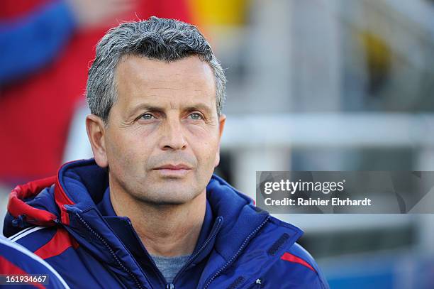 Chicago Fire head coach Frank Klopas looks on during the first half of their game against the Houston Dynamo at Blackbaud Stadium on February 16,...