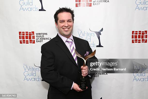Writer Robert Hawley poses backstage at the 65th annual Writers Guild East Coast Awards at B.B. King Blues Club & Grill on February 17, 2013 in New...