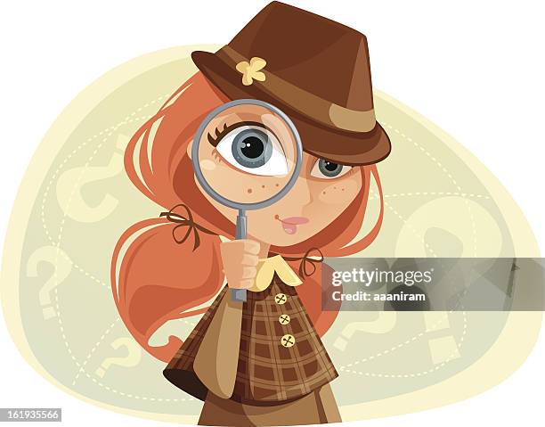 ilustraciones, imágenes clip art, dibujos animados e iconos de stock de detective chica - detective