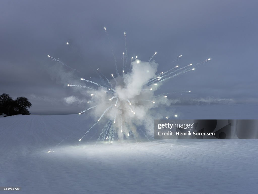 Explosion in winter landscape