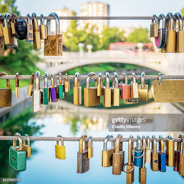 bridge with padlocks,eternal love - ljubljana slovenia stock pictures, royalty-free photos & images