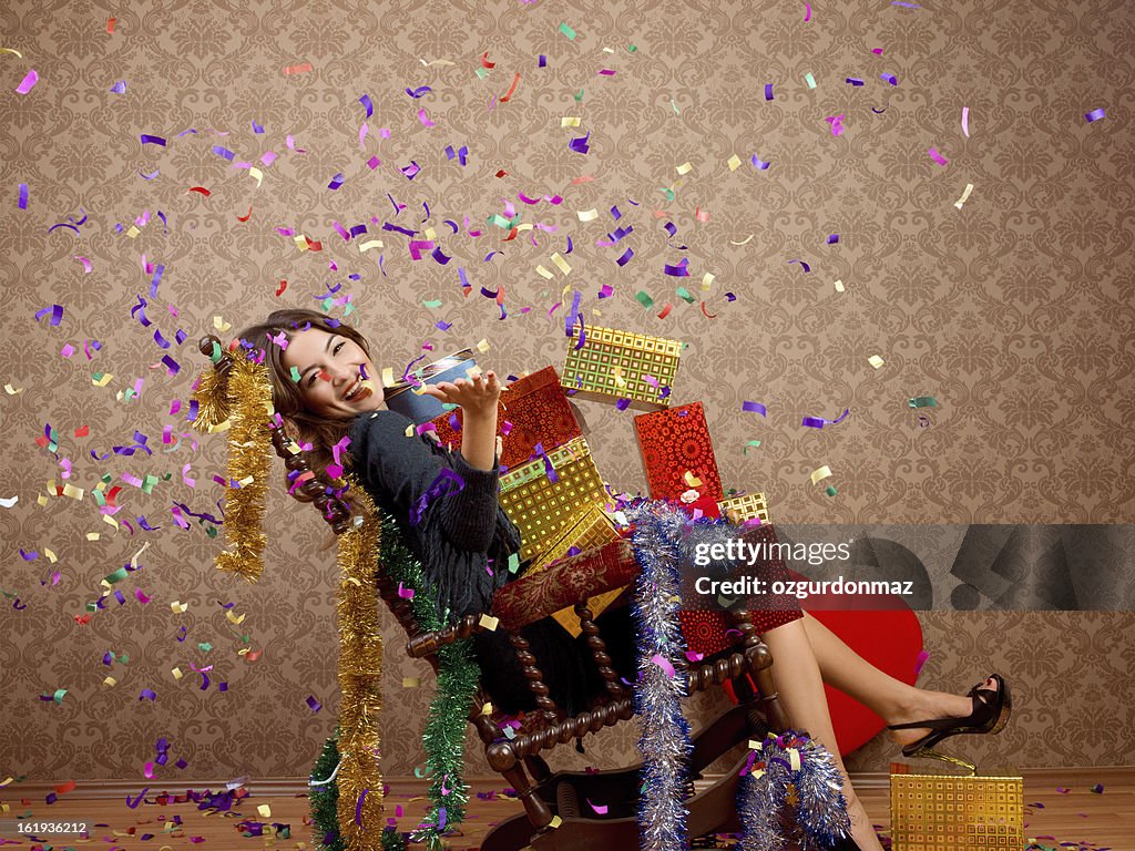 Young Woman with Christmas presents