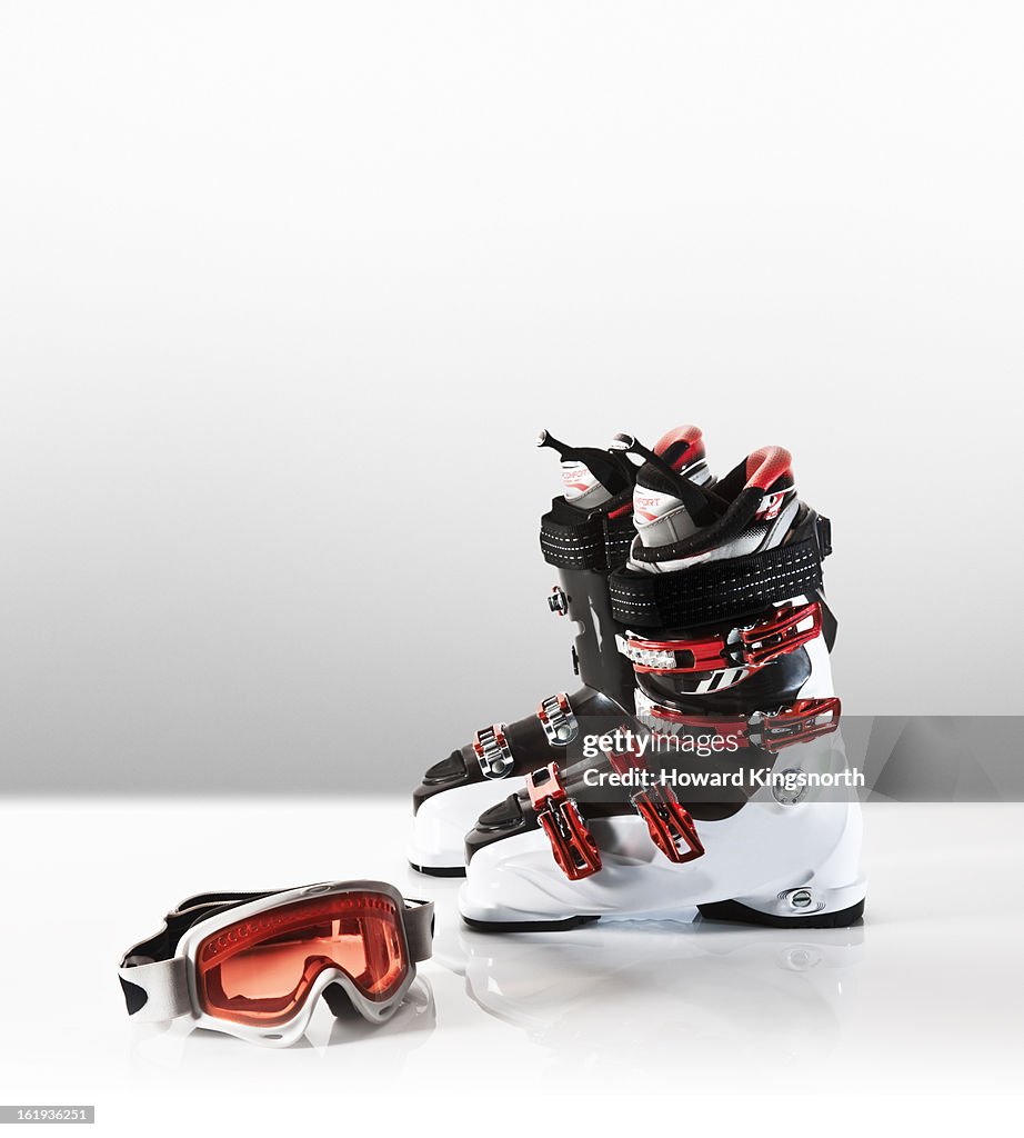 Ski boots and goggles