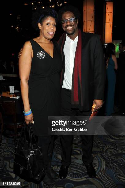 Nancy Giles and W. Kamau Bell attend 65th Annual Writers Guild East Coast Awards After Party at B.B. King Blues Club & Grill on February 17, 2013 in...