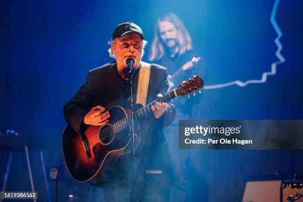 Henning Kvitnes and Eivind Ystrom Petersen perform on stage at the Rockefeller Music Hall on August 16, 2023 in Oslo, Norway.