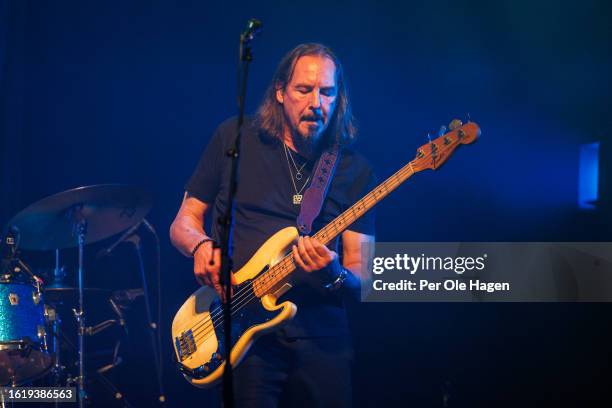 Finn Tore Tokle performs on stage with Henning Kvitnes at the Rockefeller Music Hall on August 16, 2023 in Oslo, Norway.