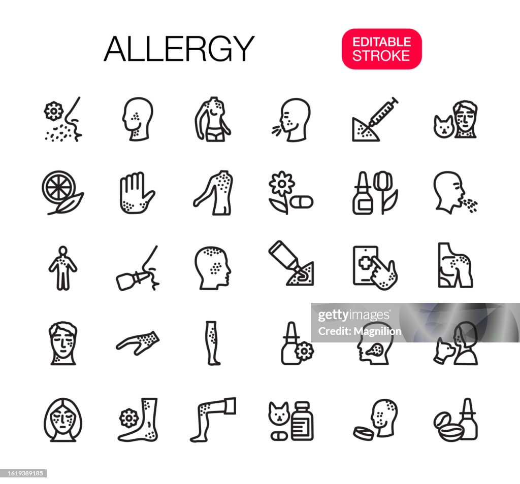 Allergy Line Icons Set, Editable Stroke