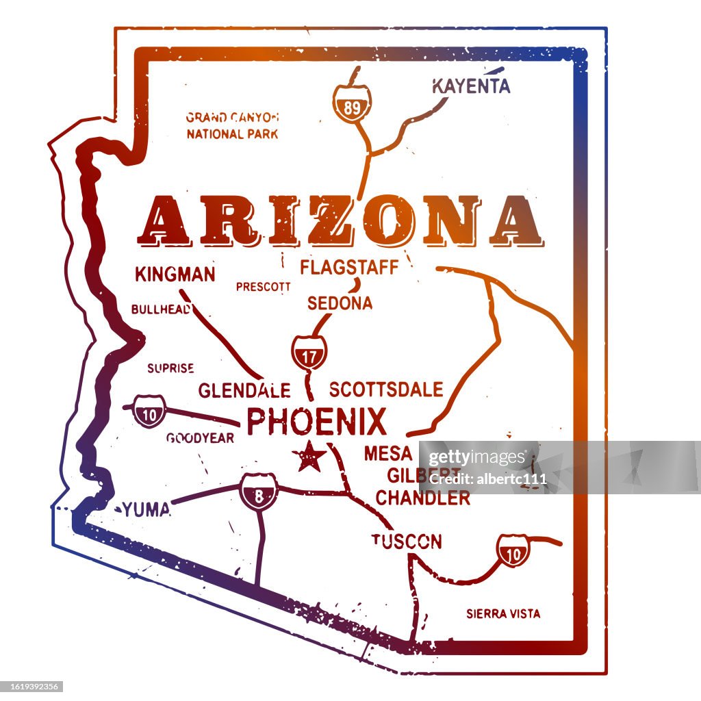 Retro Arizona Map with major cities