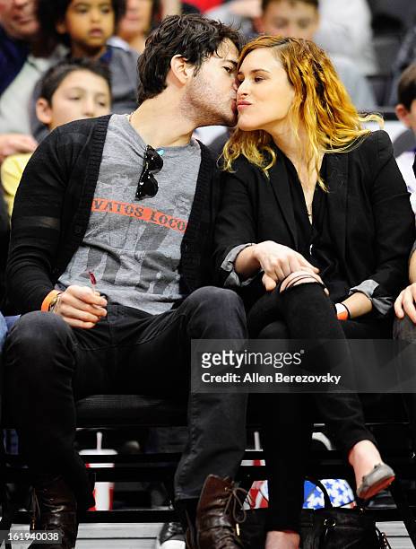 Actress Rumer Willis and actor Jayson Blair attend the Harlem Globetrotters "You Write The Rules" 2013 tour game at Staples Center on February 17,...