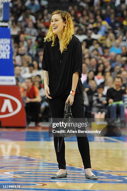 Actress Rumer Willis attends the Harlem Globetrotters "You Write The Rules" 2013 tour game at Staples Center on February 17, 2013 in Los Angeles,...