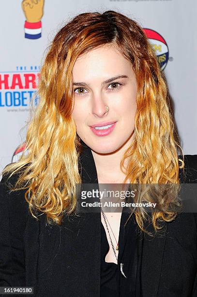 Actress Rumer Willis attends the Harlem Globetrotters "You Write The Rules" 2013 tour game at Staples Center on February 17, 2013 in Los Angeles,...