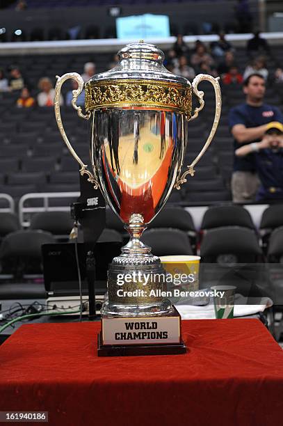 General view of the atmosphere at the Harlem Globetrotters "You Write The Rules" 2013 tour game at Staples Center on February 17, 2013 in Los...