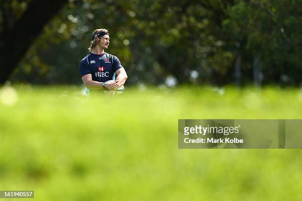 Berrick Barnes watches on during a Waratahs Super Rugby training session at Victoria Barracks on February 18, 2013 in Sydney, Australia.
