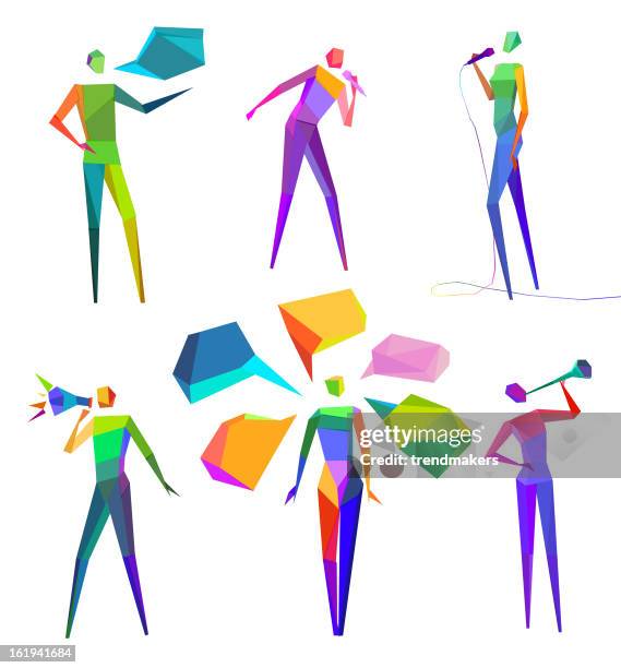 polygonal people - playing triangle instrument stock illustrations