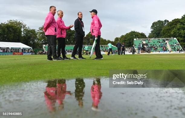 Dublin , Ireland - 23 August 2023; Umpires, from left, Jareth McCready, Paul Reynolds, Aidan Seaver and Mark Hawthorne inspect the surface before the...