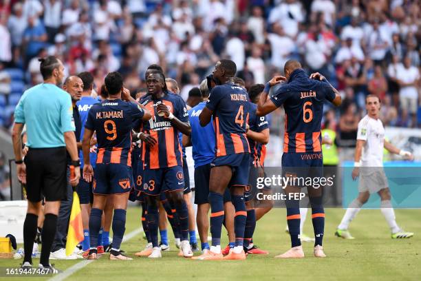 Michel DER ZAKARIAN - 09 Mousa TAMARI - 03 Issiaga SYLLA - 04 Boubakar KOUYATE during the Ligue 1 Uber Eats match between Olympique Lyonnais and...