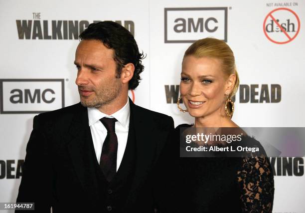 Actor Andrew Lincoln and actress Laurie Holden arrive for AMC's "The Walking Dead" Season 3 Premiere held at AMC Universal Citywalk Stadium 19 on...