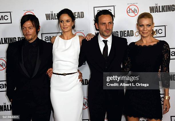 Actor Norman Reedus, actress Sarah Wayne Callies, actor Andrew Lincoln and actress Laurie Holden arrive for AMC's "The Walking Dead" Season 3...