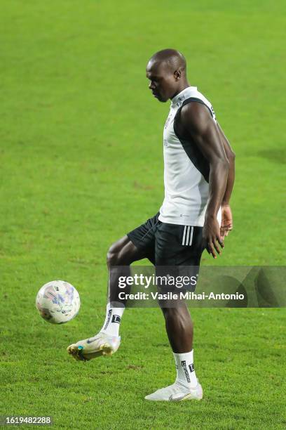 Vincent Aboubakar of Besiktas is seen in action during the training session ahead the UEFA Conference League - Play-off Round First Leg match between...