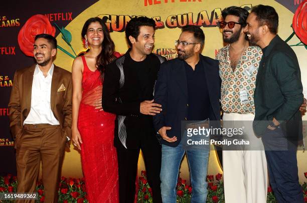 Adarsh Gourav, Shreya Dhanwanthary, Rajkummar Rao, Krishna D.K. Dulquer Salmaan and Raj Nidimoru attend the screening of Netflix's web series 'Guns &...