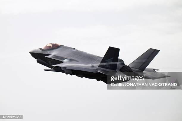 Royal Norwegian Air Force's F-35 jet takes off from Orland Air Base during the The Arctic Fighter Meet exercises occurring from August 21 to 25 in...