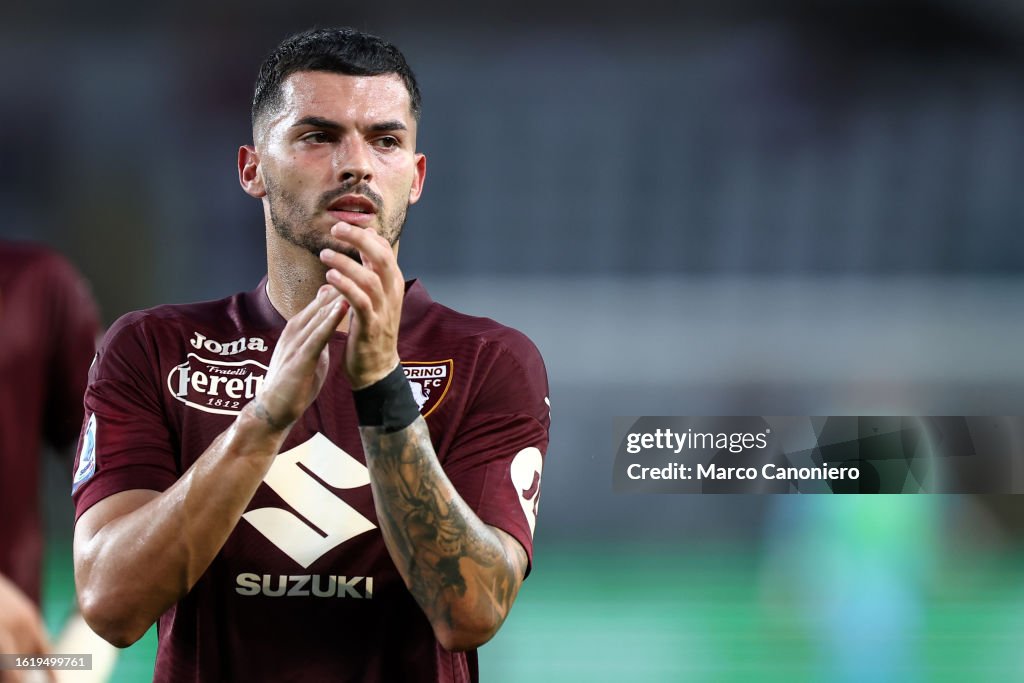 Nemanja Radonjic of Torino Fc greets the fans at the end of...